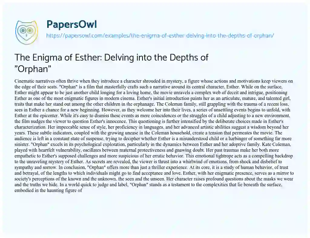 Essay on The Enigma of Esther: Delving into the Depths of “Orphan”