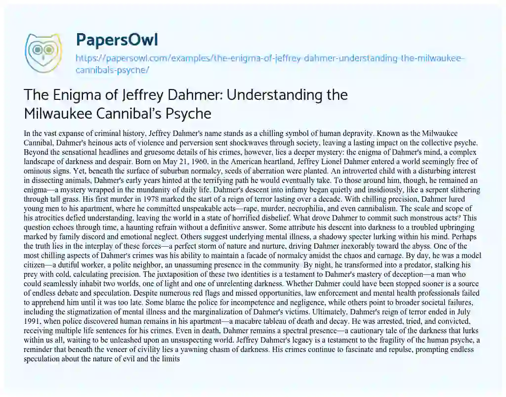 jeffrey dahmer argumentative essay