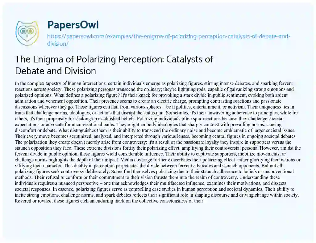 The Enigma of Polarizing Perception: Catalysts of Debate and Division ...