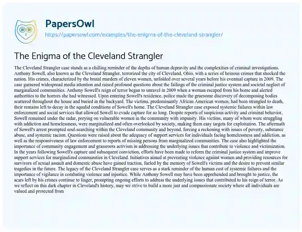 Essay on The Enigma of the Cleveland Strangler