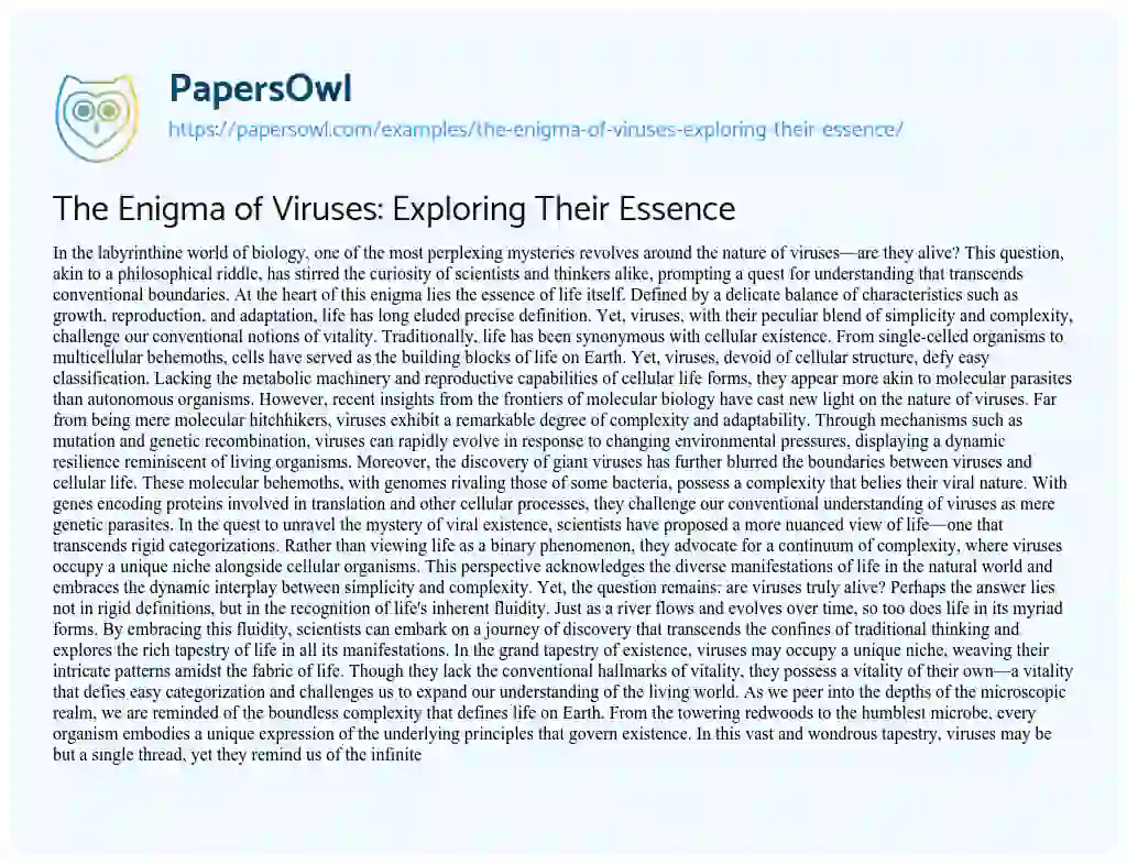 Essay on The Enigma of Viruses: Exploring their Essence