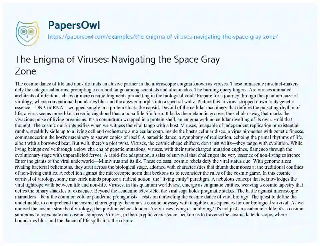 Essay on The Enigma of Viruses: Navigating the Space Gray Zone