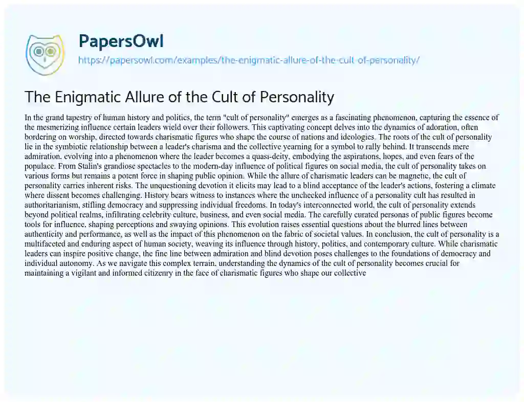 Essay on The Enigmatic Allure of the Cult of Personality