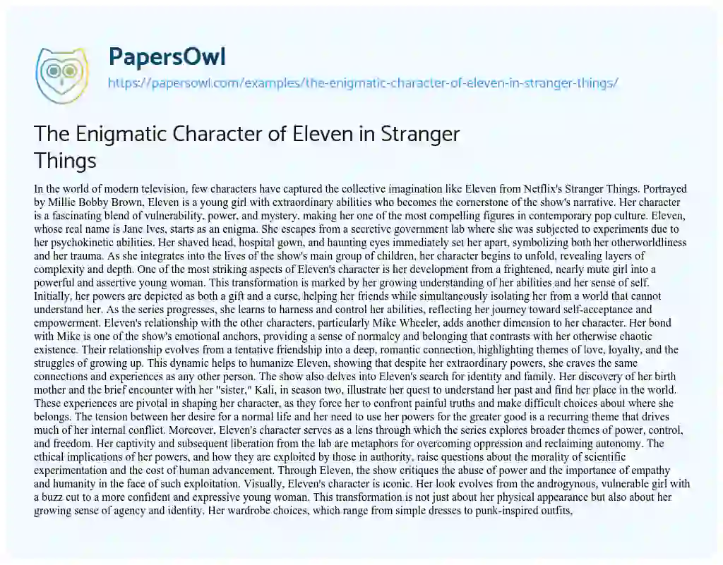 Essay on The Enigmatic Character of Eleven in Stranger Things