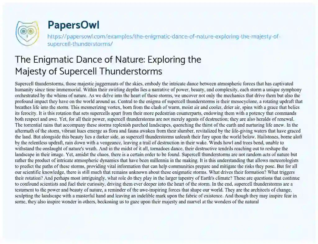 Essay on The Enigmatic Dance of Nature: Exploring the Majesty of Supercell Thunderstorms