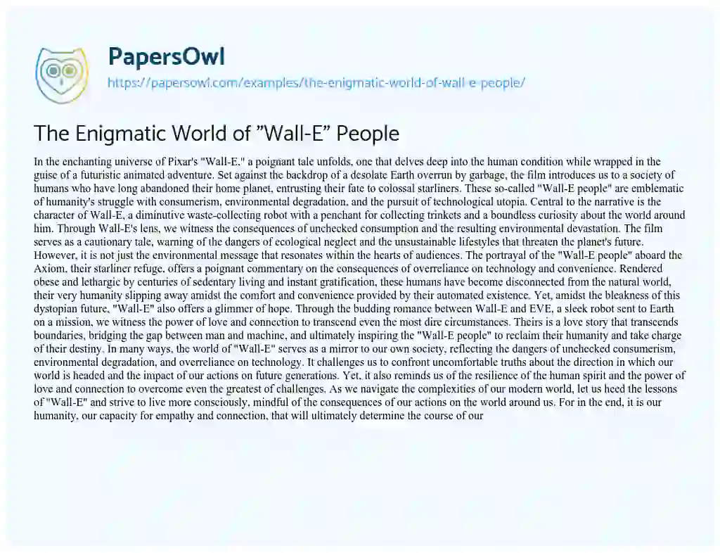 Essay on The Enigmatic World of “Wall-E” People