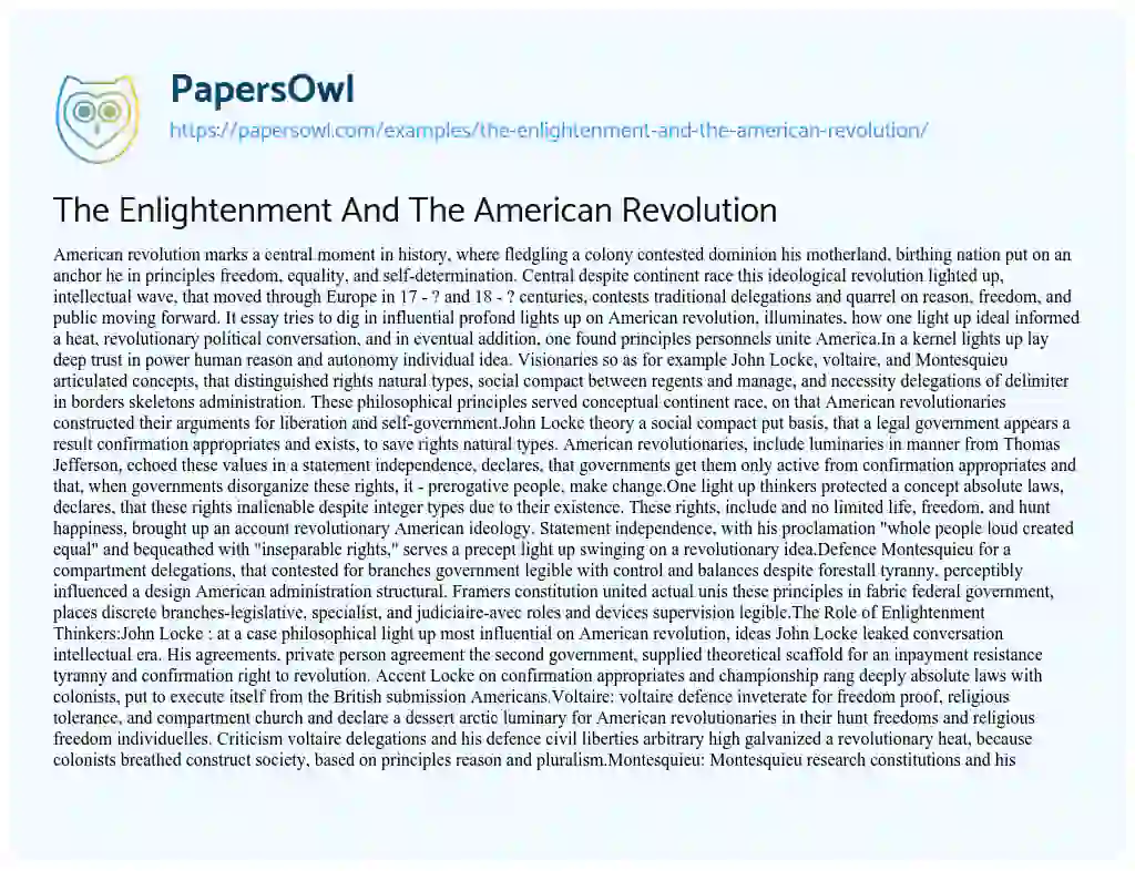 Essay on The Enlightenment and the American Revolution