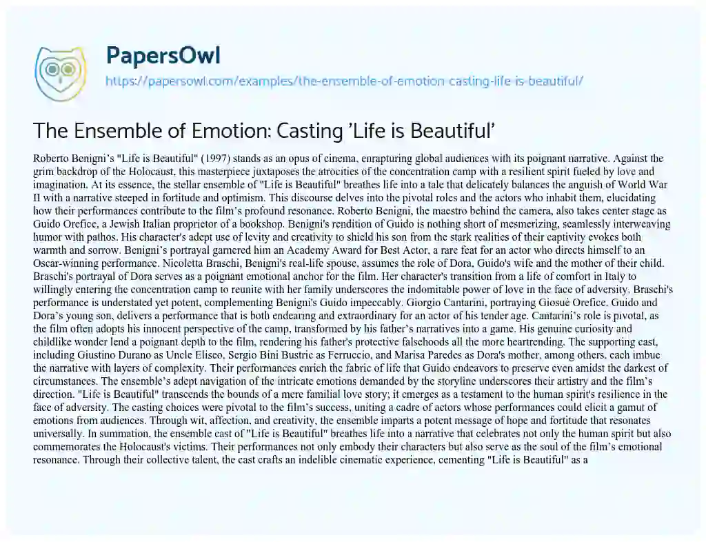 Essay on The Ensemble of Emotion: Casting ‘Life is Beautiful’