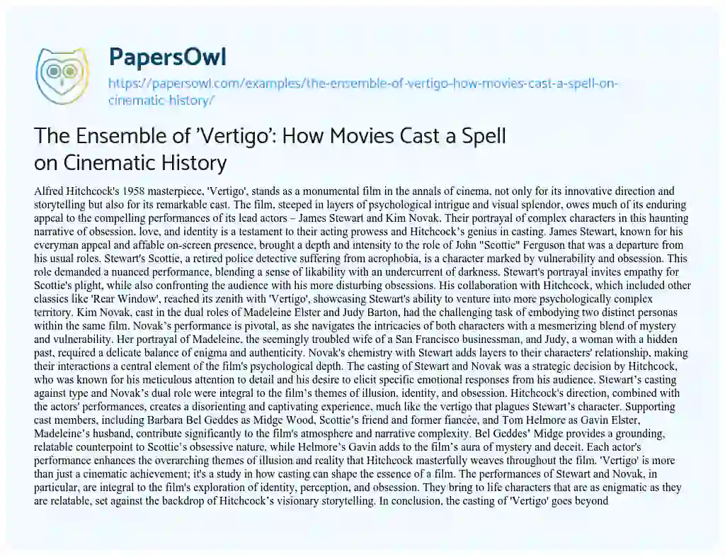 Essay on The Ensemble of ‘Vertigo’: how Movies Cast a Spell on Cinematic History