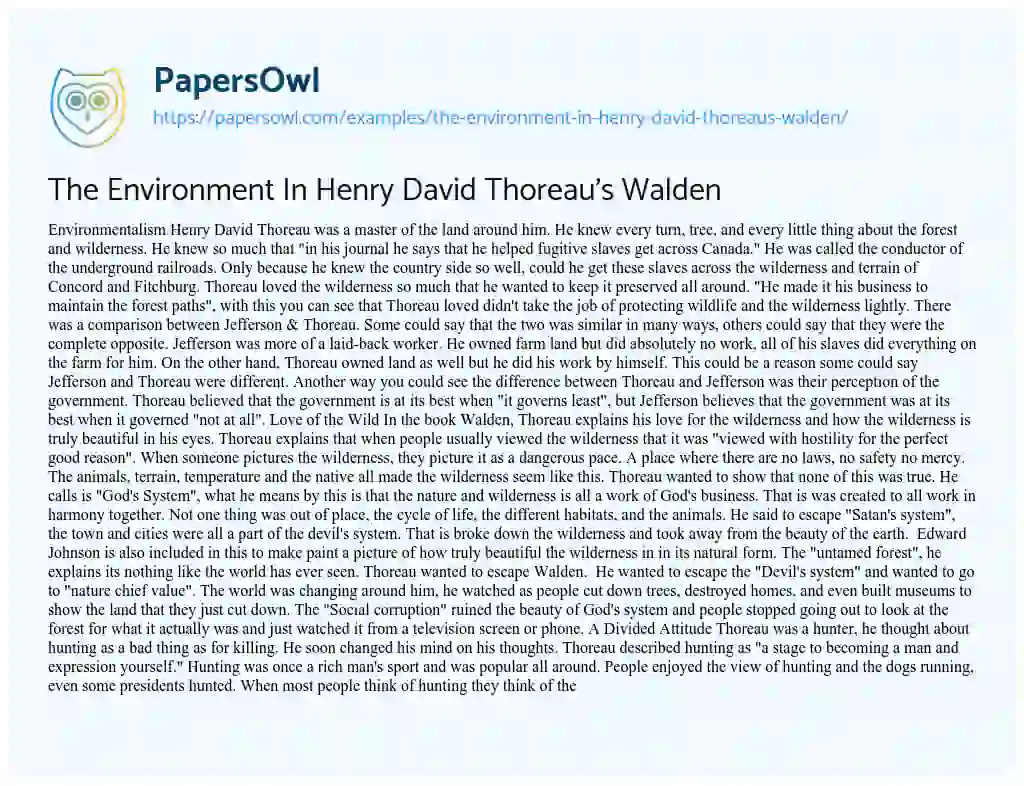 Essay on The Environment in Henry David Thoreau’s Walden