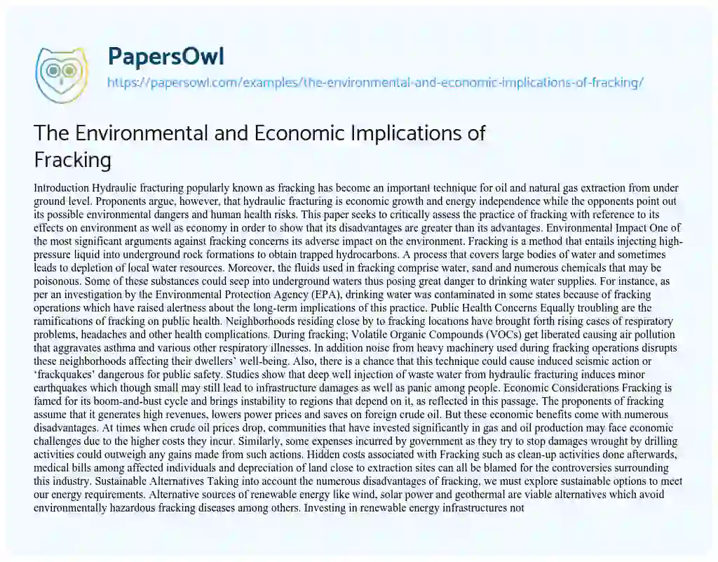 Essay on The Environmental and Economic Implications of Fracking