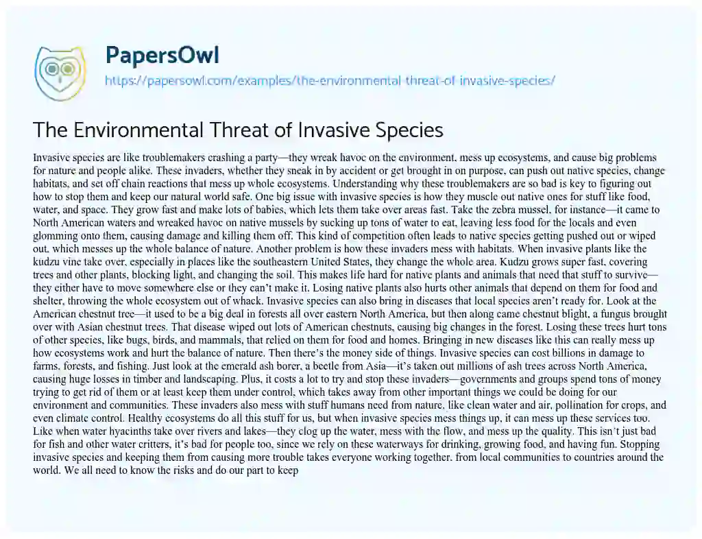 Essay on The Environmental Threat of Invasive Species