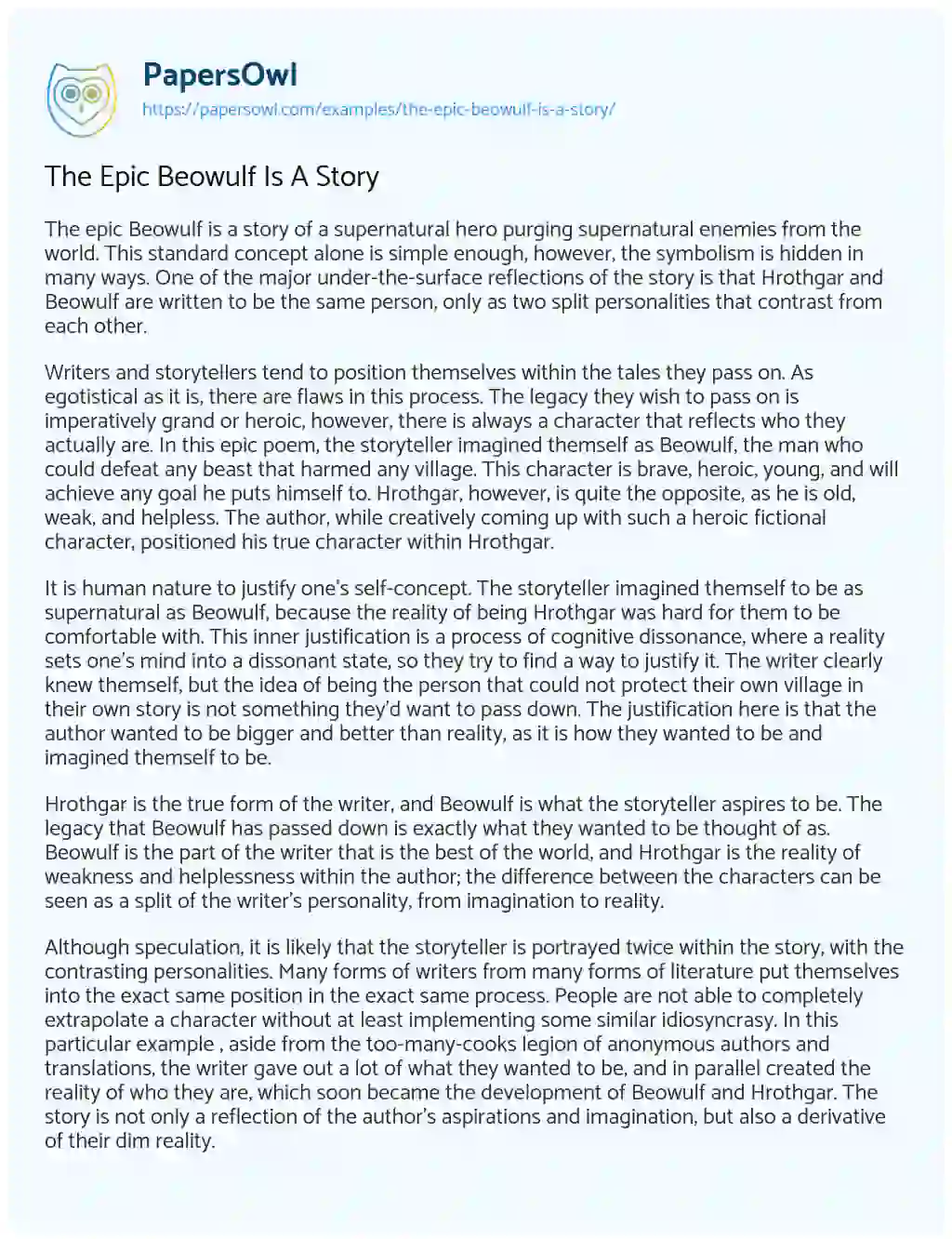 Essay on The Epic Beowulf is a Story
