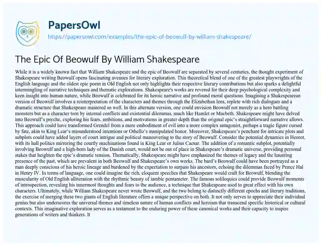 Essay on The Epic of Beowulf by William Shakespeare