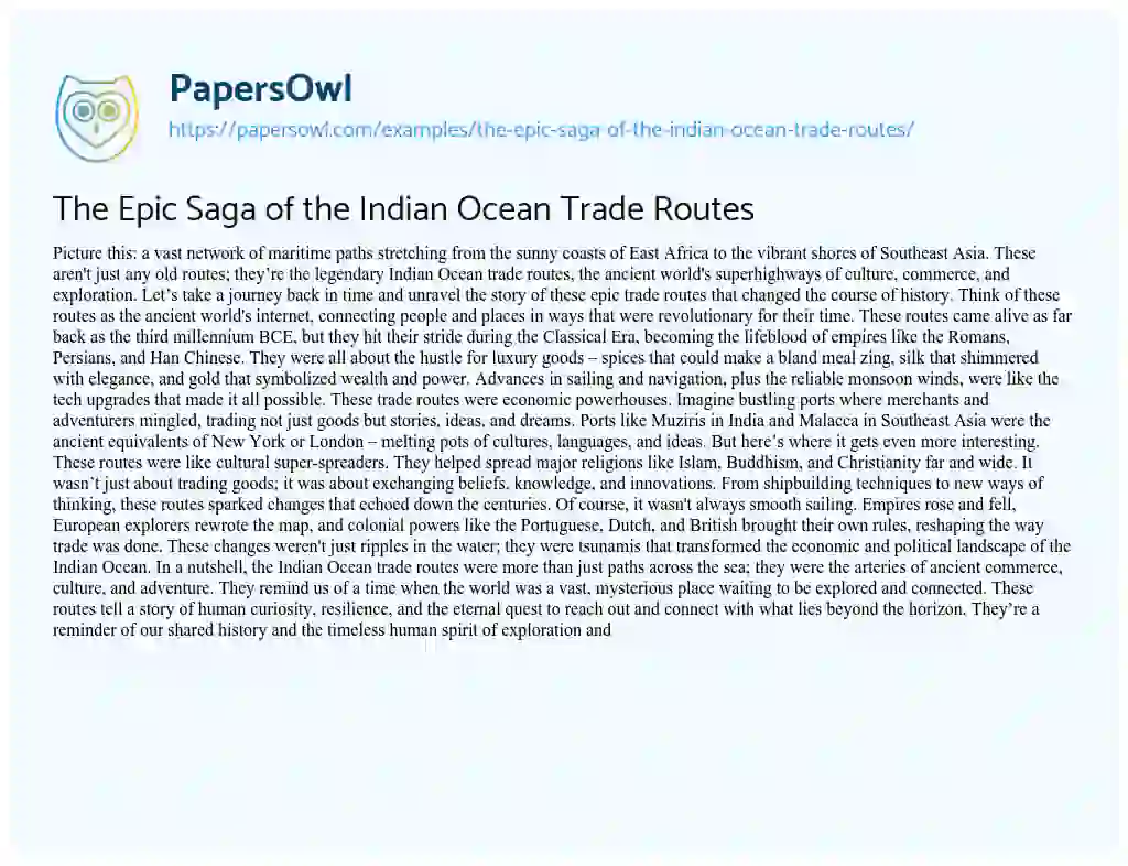 Essay on The Epic Saga of the Indian Ocean Trade Routes