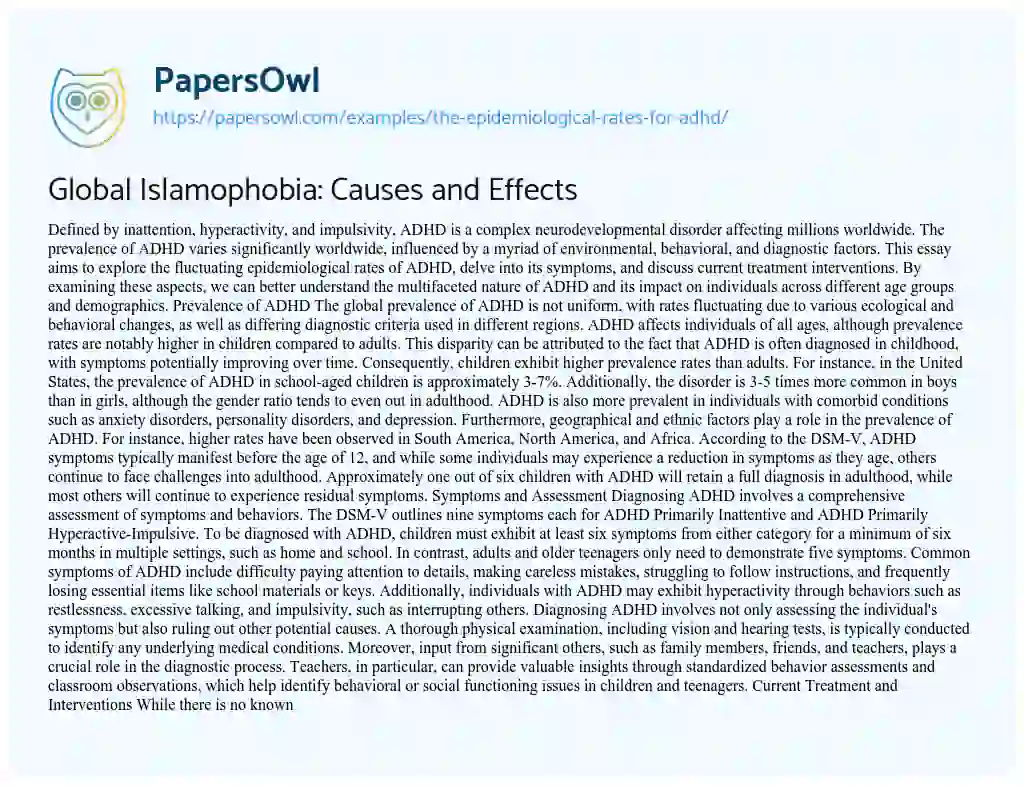 Essay on The Epidemiological Rates for ADHD