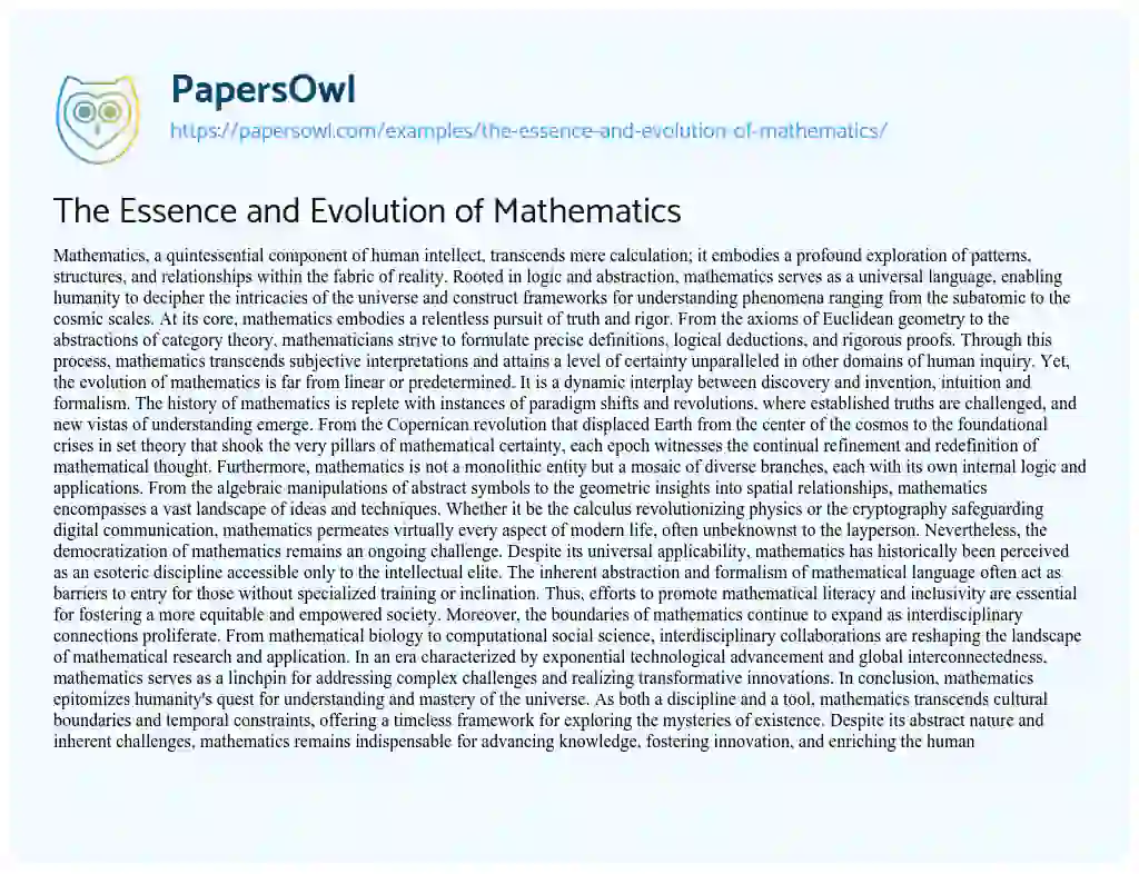 Essay on The Essence and Evolution of Mathematics