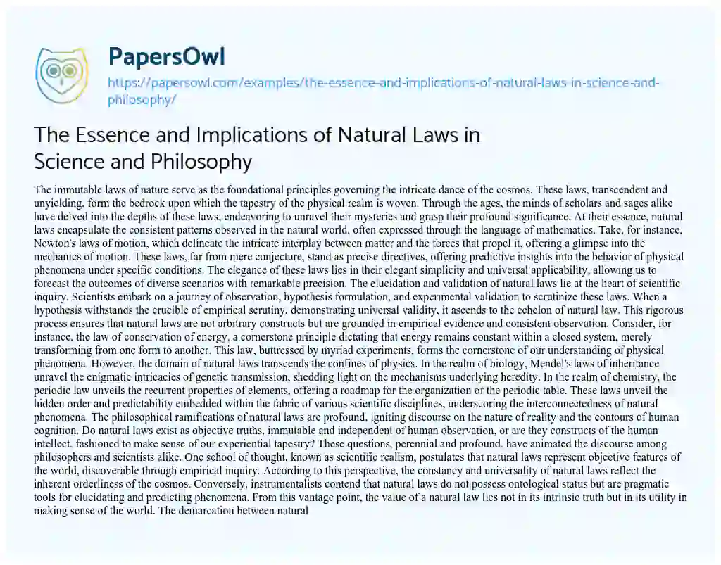 Essay on The Essence and Implications of Natural Laws in Science and Philosophy