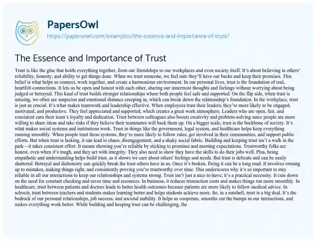 Essay on The Essence and Importance of Trust