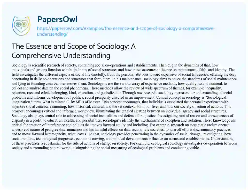 Essay on The Essence and Scope of Sociology: a Comprehensive Understanding