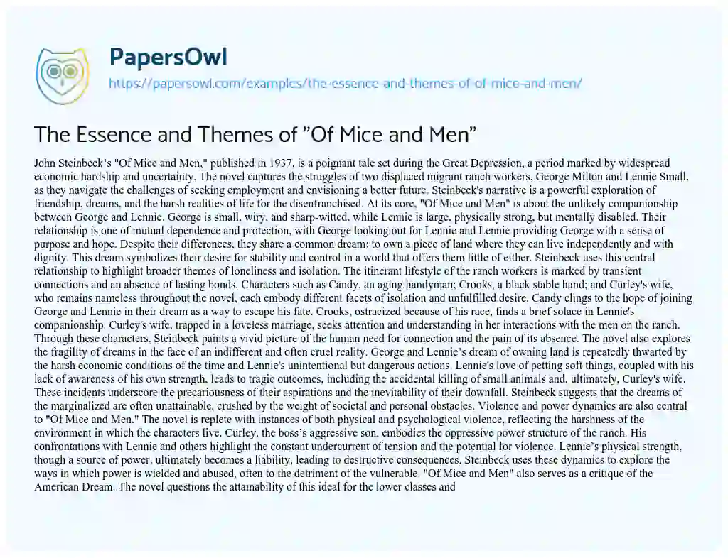 Essay on The Essence and Themes of “Of Mice and Men”