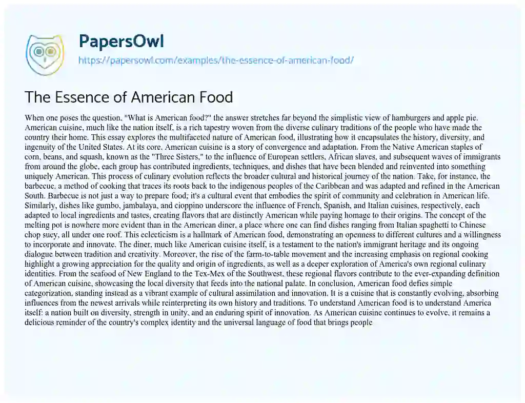 Essay on The Essence of American Food