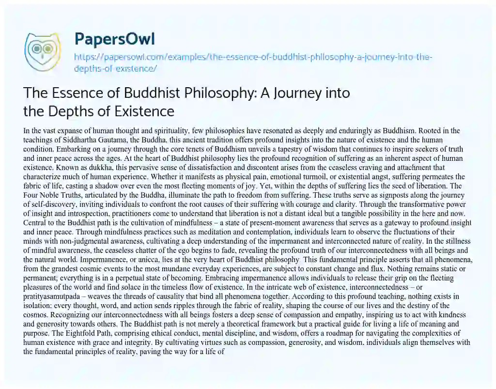 Essay on The Essence of Buddhist Philosophy: a Journey into the Depths of Existence