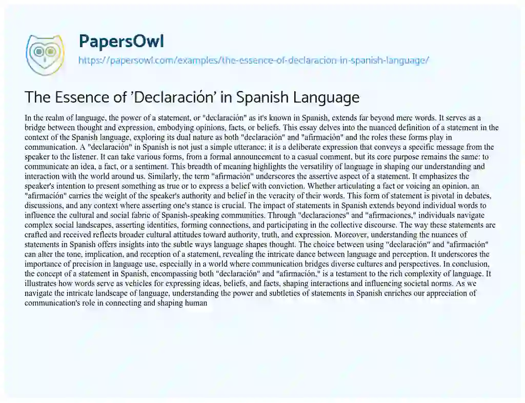 Essay on The Essence of ‘Declaración’ in Spanish Language