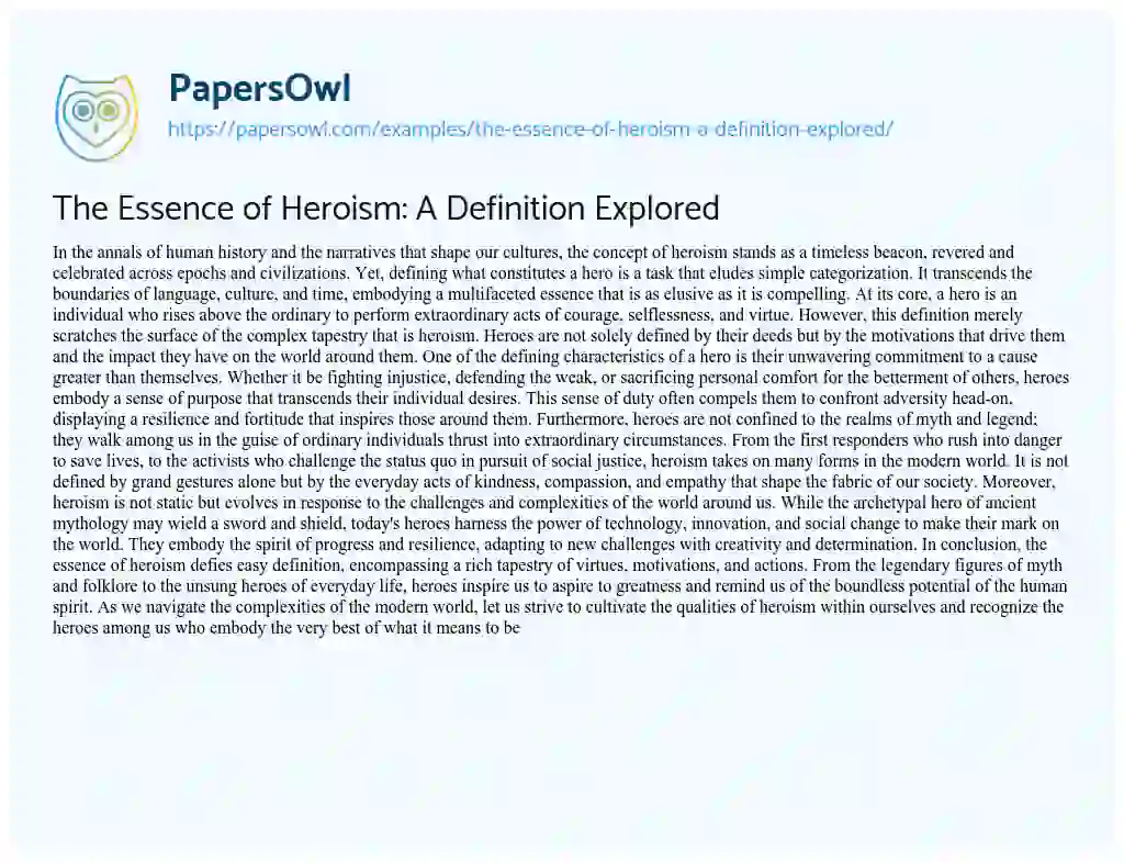 Essay on The Essence of Heroism: a Definition Explored