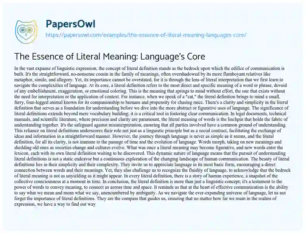 Essay on The Essence of Literal Meaning: Language’s Core