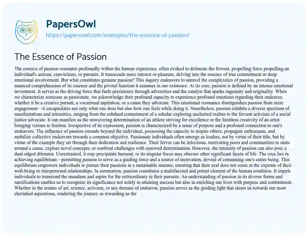 Essay on The Essence of Passion