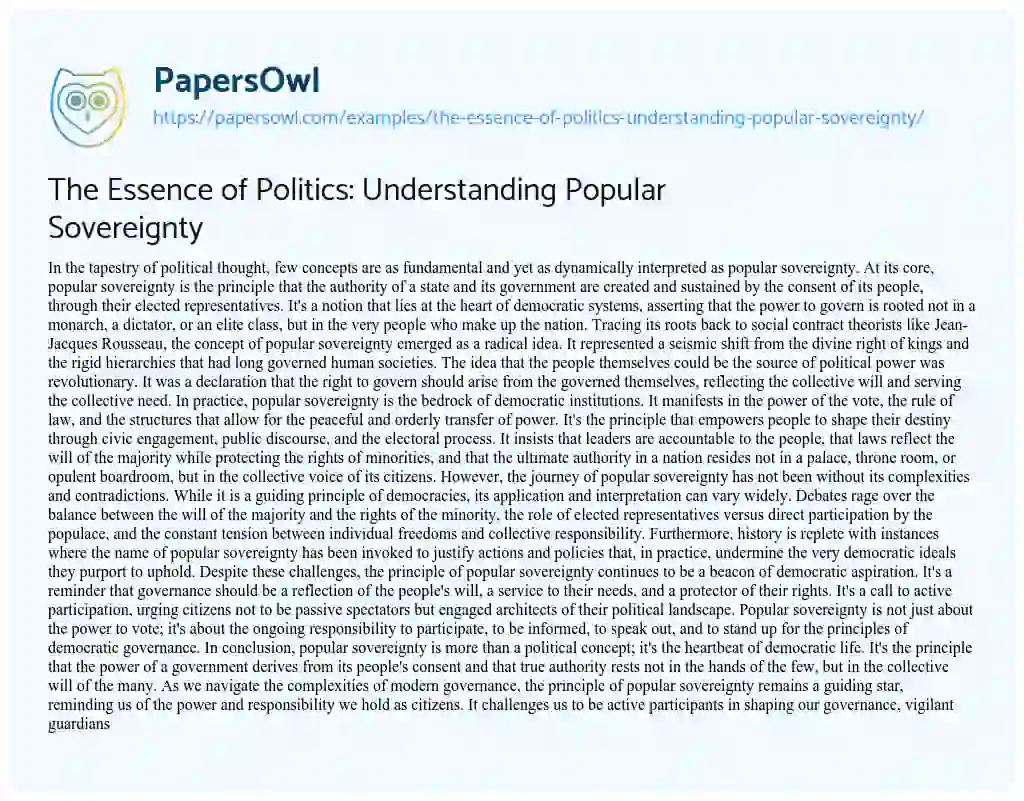Essay on The Essence of Politics: Understanding Popular Sovereignty