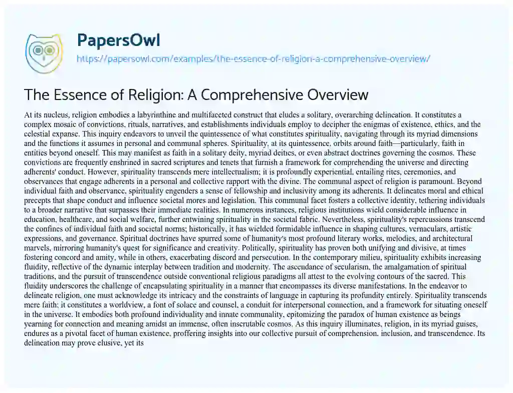 Essay on The Essence of Religion: a Comprehensive Overview