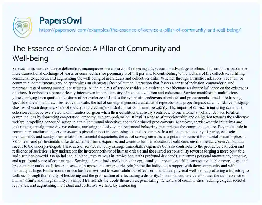 Essay on The Essence of Service: a Pillar of Community and Well-being