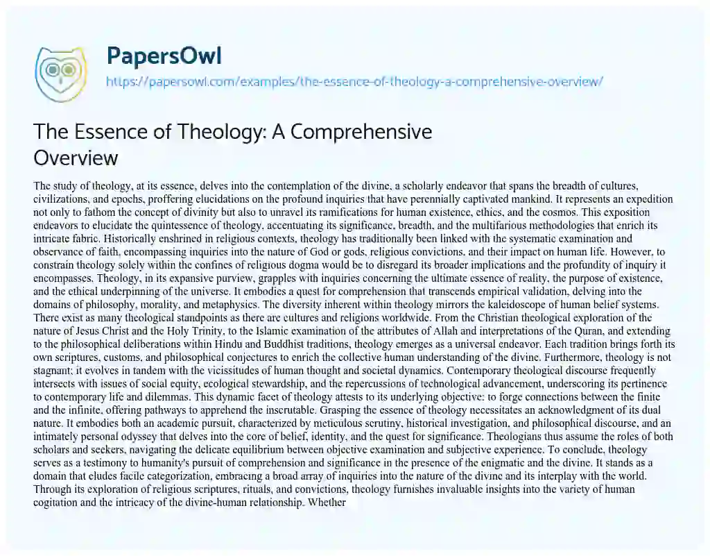 Essay on The Essence of Theology: a Comprehensive Overview