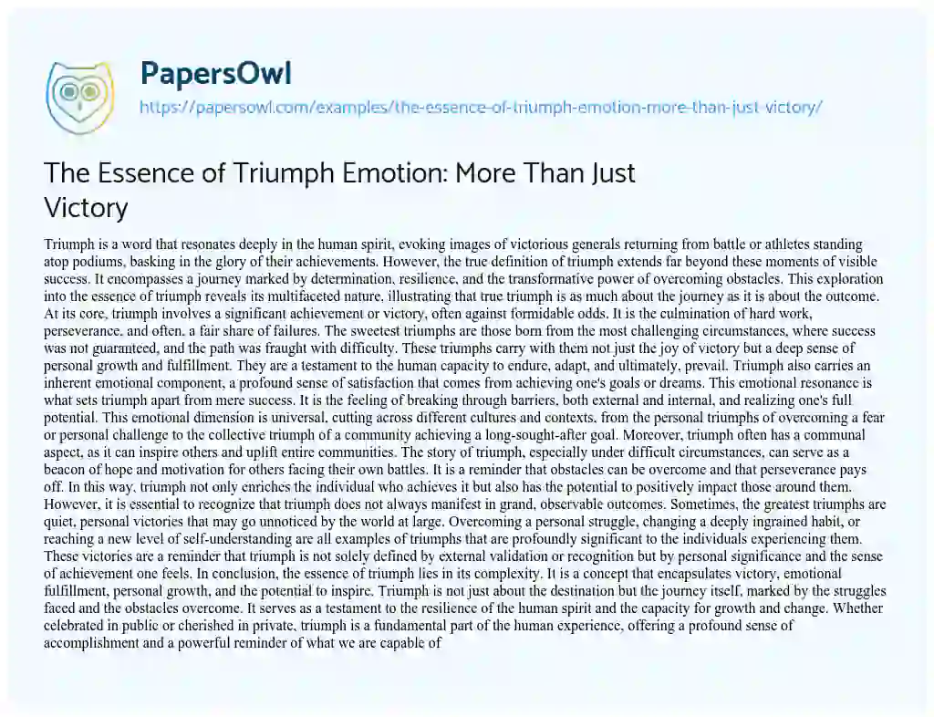 Essay on The Essence of Triumph Emotion: more than Just Victory