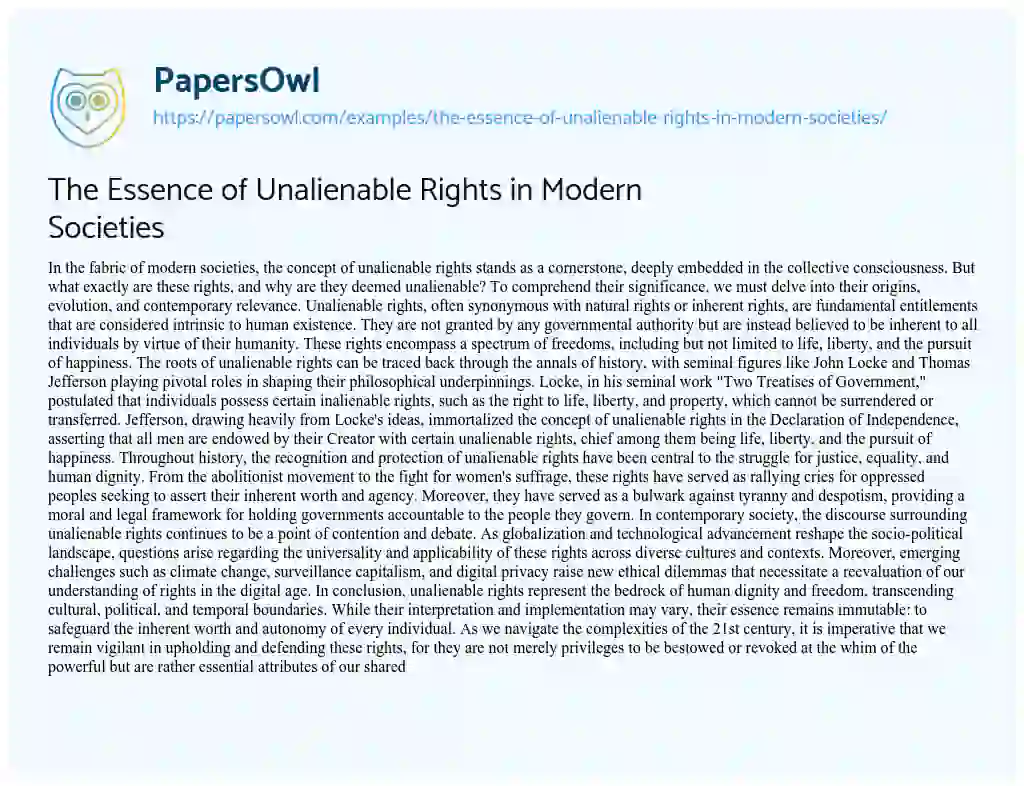 The Essence of Unalienable Rights in Modern Societies - Free Essay ...