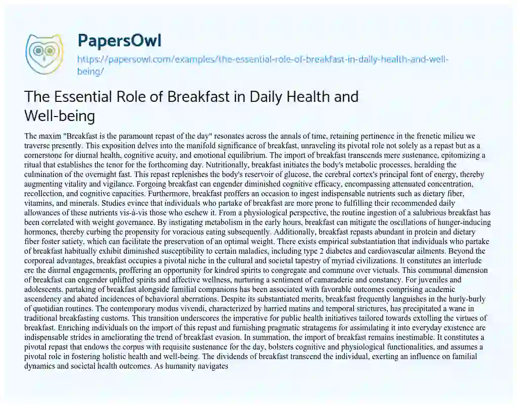Essay on The Essential Role of Breakfast in Daily Health and Well-being