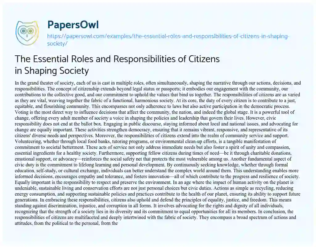 Essay on The Essential Roles and Responsibilities of Citizens in Shaping Society