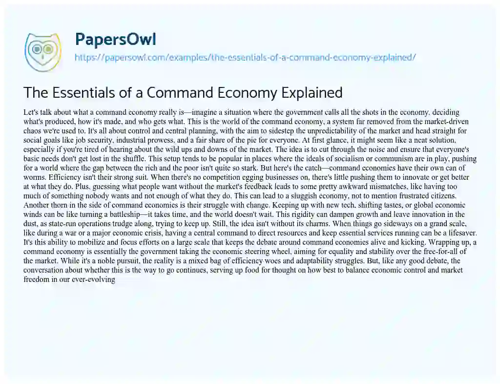 Essay on The Essentials of a Command Economy Explained