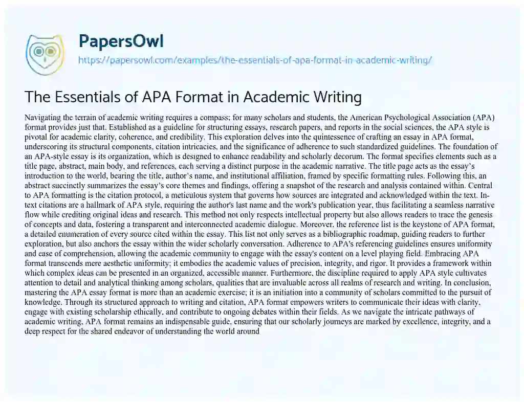 Essay on The Essentials of APA Format in Academic Writing