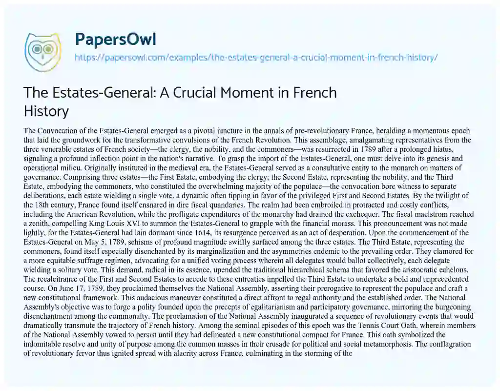 Essay on The Estates-General: A Crucial Moment in French History
