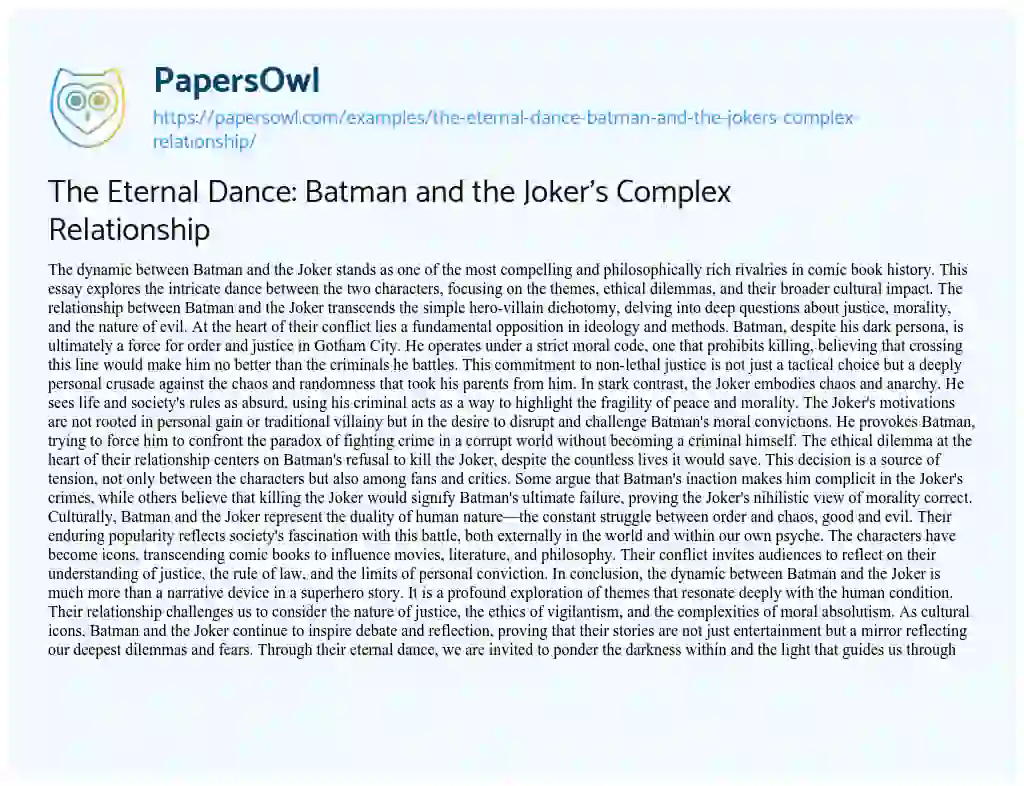 Essay on The Eternal Dance: Batman and the Joker’s Complex Relationship