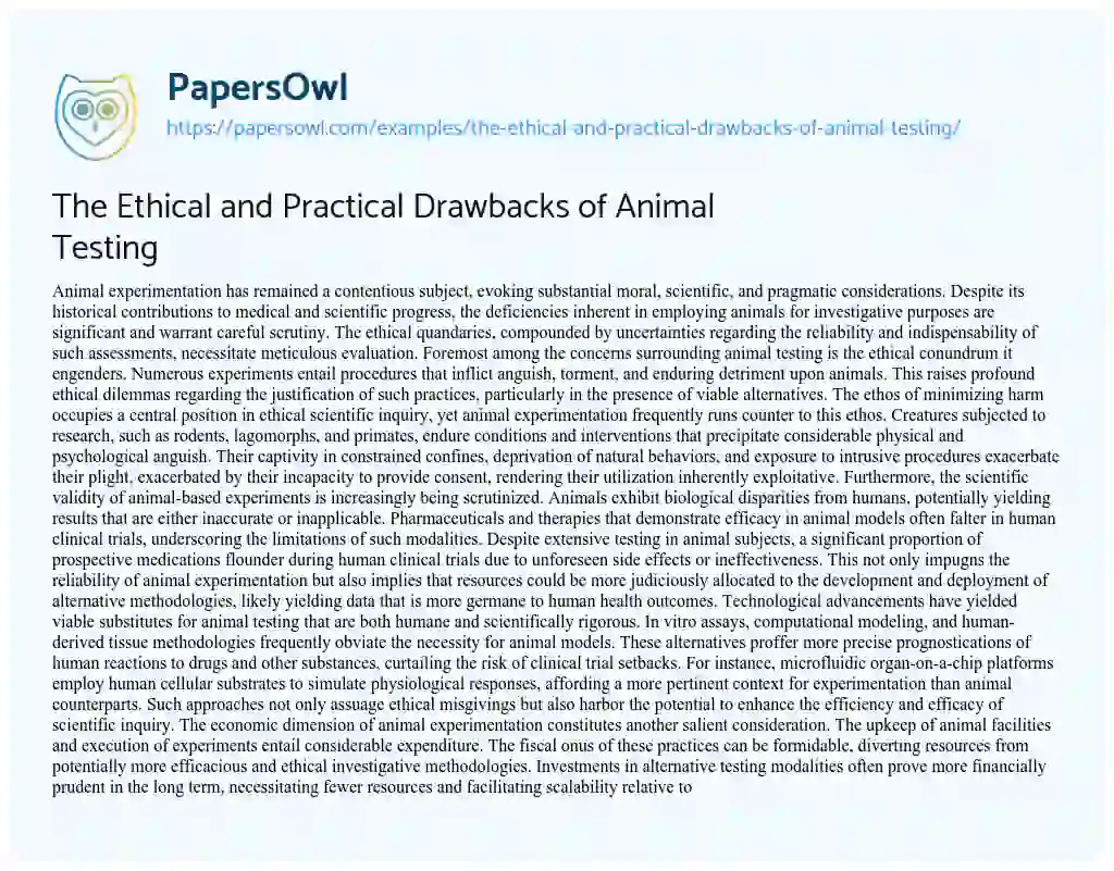 Essay on The Ethical and Practical Drawbacks of Animal Testing