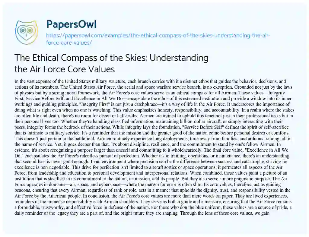 Essay on The Ethical Compass of the Skies: Understanding the Air Force Core Values
