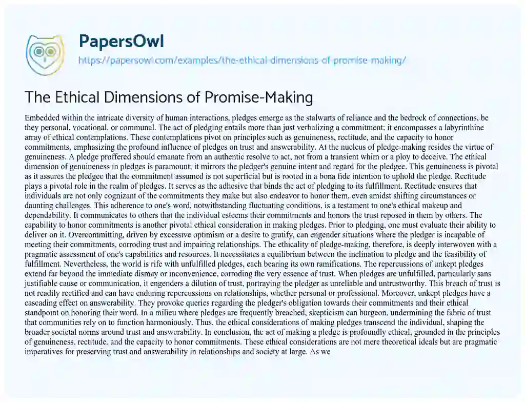 Essay on The Ethical Dimensions of Promise-Making