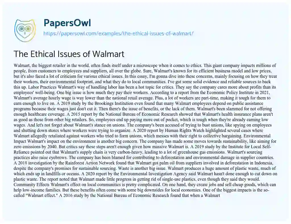 Essay on The Ethical Issues of Walmart