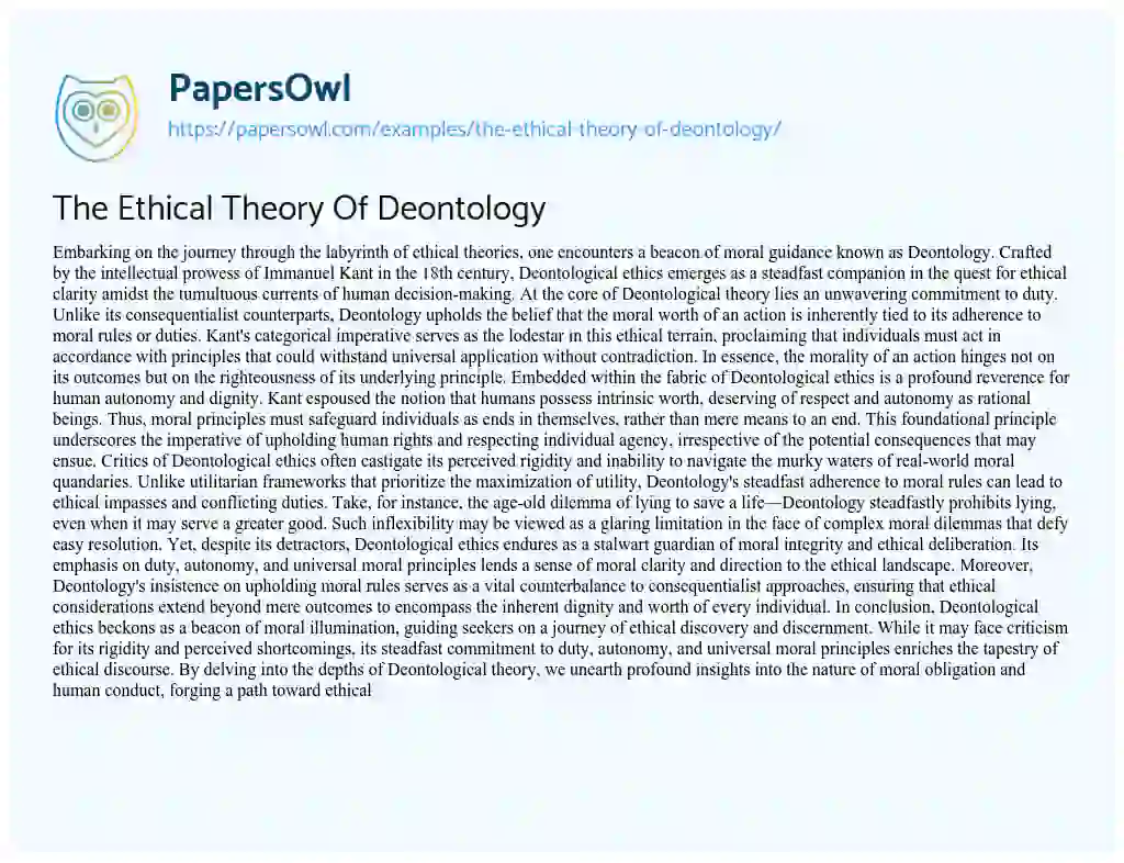 Essay on The Ethical Theory of Deontology
