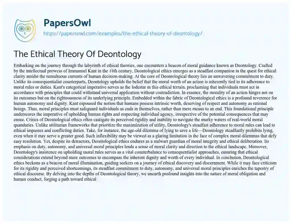 Essay on The Ethical Theory Of Deontology