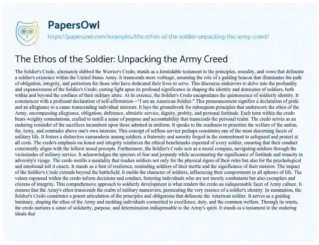 Essay on The Ethos of the Soldier: Unpacking the Army Creed